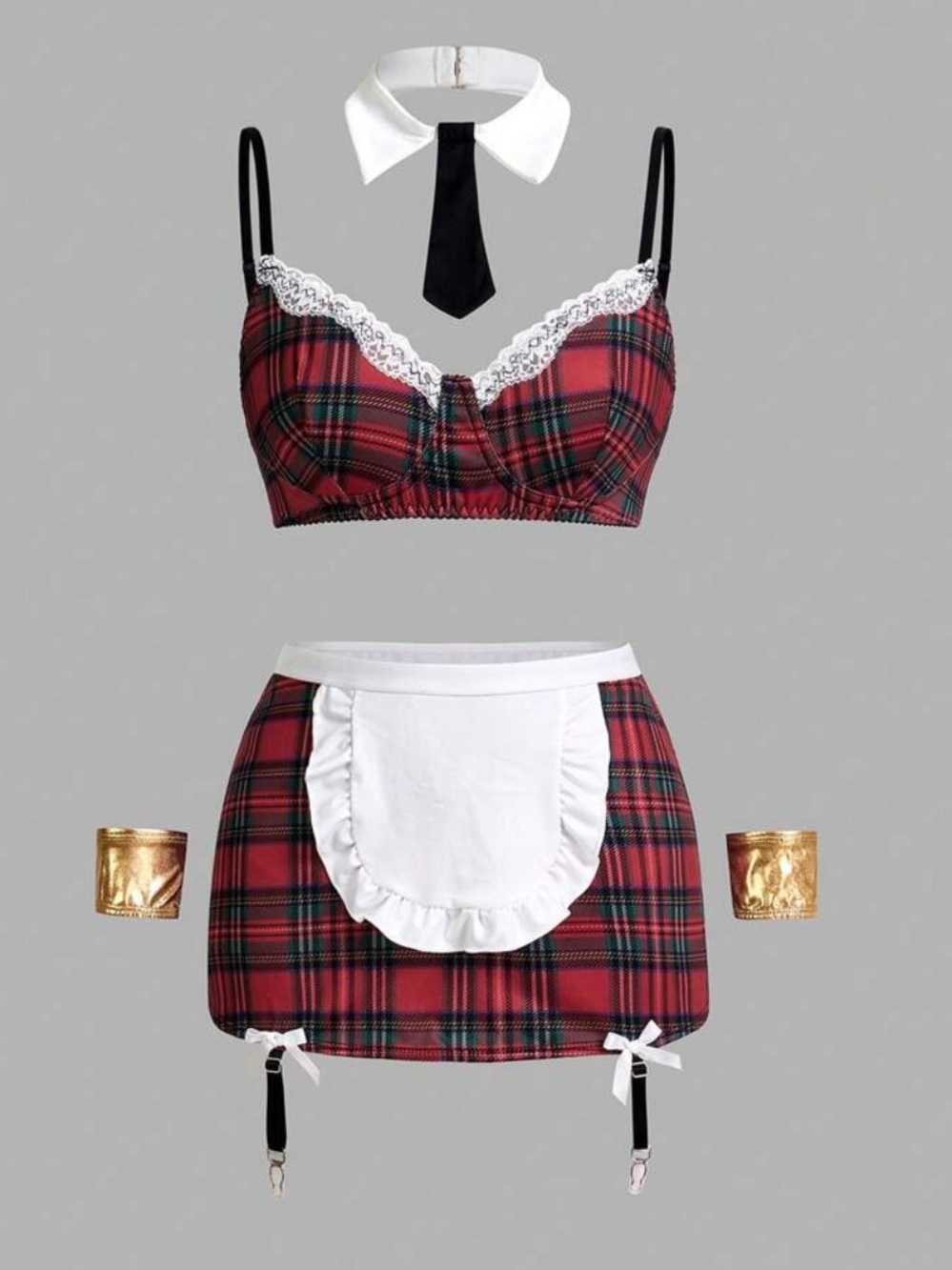 Plaid Red Mini Skirt with Apron - Women
